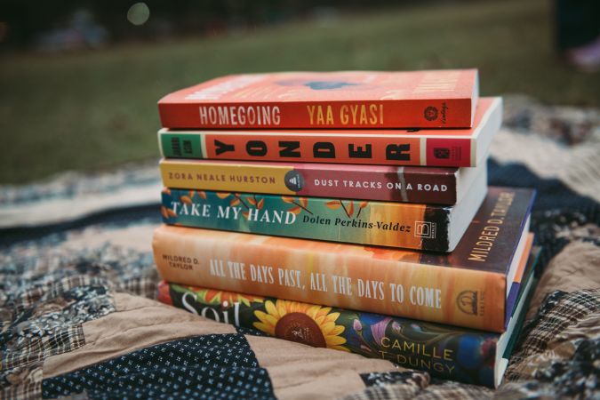 Orange book stack